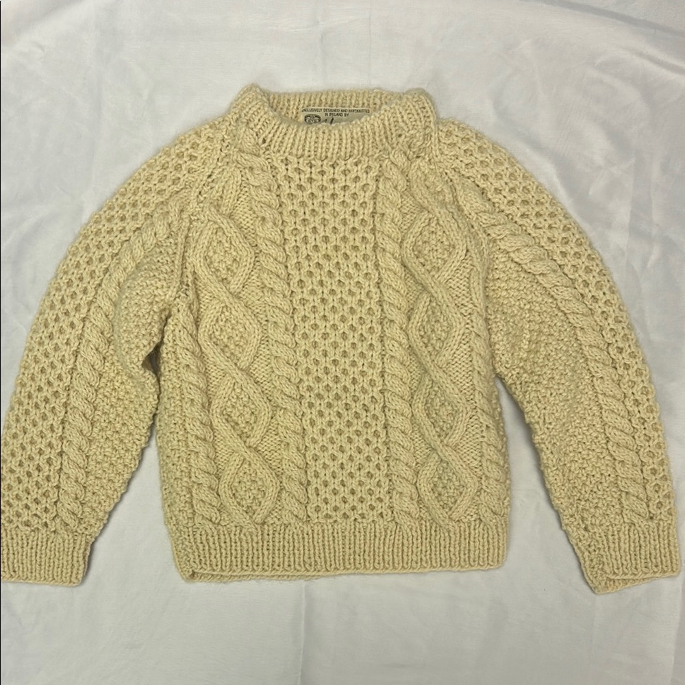 Authentic Wool Hand-knitted Kids Toddler Cream Cable Knit Sweater
